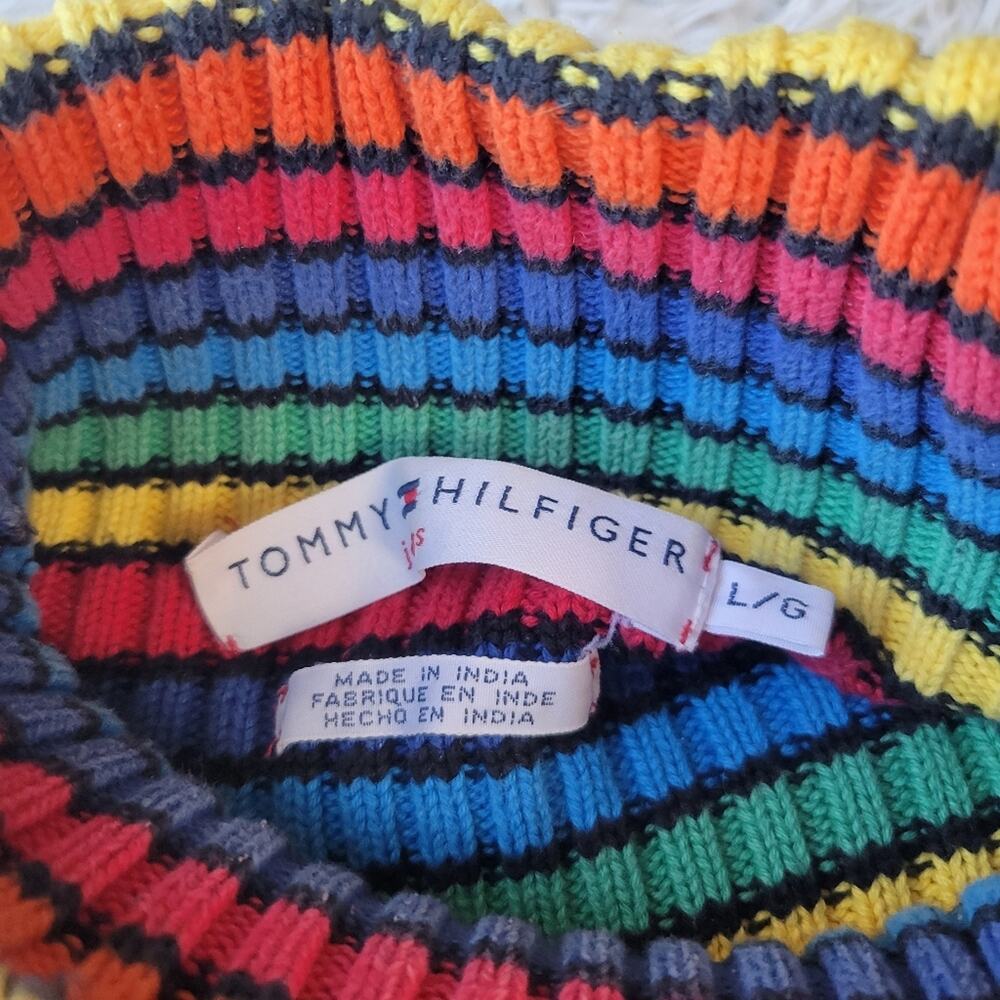 Tommy Hilfiger Rainbow Striped Turtleneck Sweater Large Vintage Y2K - Picture 8 of 8